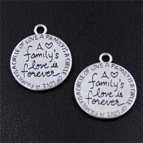 10pcs Antiqur Silver Color Round Message Family Love is Forever Charm Pendant Love Jewelry A2400