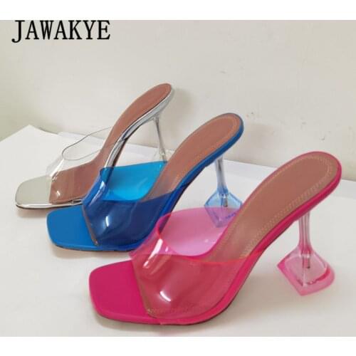Popular Brand Strange Heels Slippers Women Jelly Clear Pvc Open Toe Women Sandals Real Leather Runway Party Shoes Summer Slides
