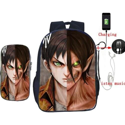 Attack on Titan School Rucksack Boys Girls Backpack Fashion Surprise Gift Daily Backpack (2 Set / Backpack+pencil Case)