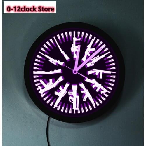 Modern Design Gun And Bullets LED Neon Sign Wall Clock Different Guns Military Weapons Color Change With Remote Control