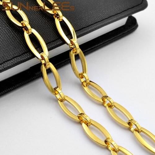 SUNNERLEES 316L Stainless Steel Necklace 8mm Geometric Link Chain Gold Color High Polished Men Women Jewelry Gift SC177 N