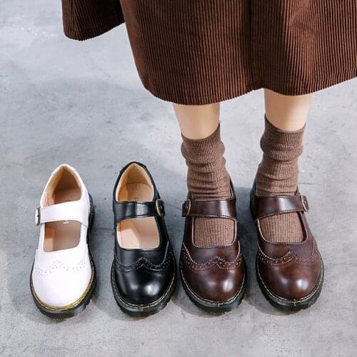 Japanese School Students JK Uniform Shoes Round Toe Buckle Trap Women Girls Lolita Cosplay shoes sweet lolita shoes white black