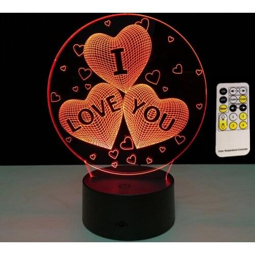 I LOVE YOU Colorful Remote Touch 3D Hologram Lamp USB Acrylic Lights 3D LED Lamp Nightlight for Wedding Party Lover Gift