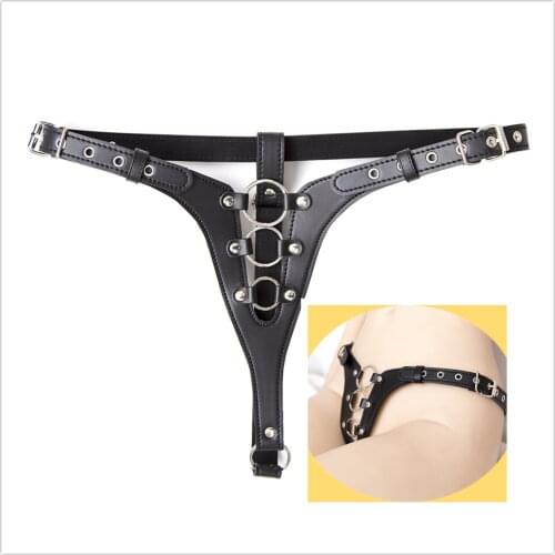 Women Chastity Gstring Lingerie Adjustable Easy Strap-on Harness Leather Briefs Metal Ring For Fetish Toy Adult Sex Flirt Game