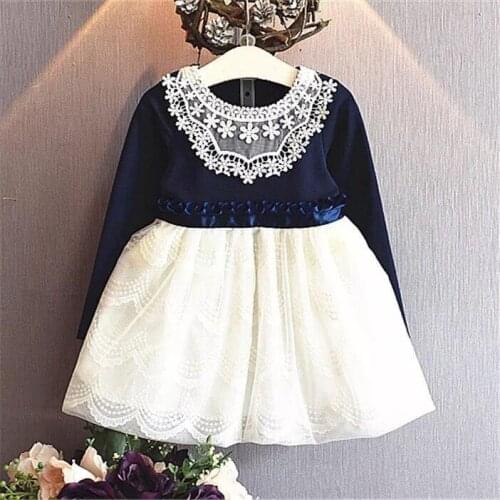 Korean Princess Dress Black Long Sleeve Lace Bow Infant Dress k1
