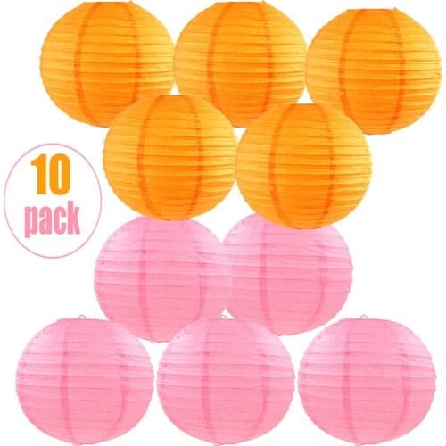 10 Pcs Per Set Pink and Orange Paper Lantern Chinese ball lampion Wedding Halloween lampionnen Outdoor Hanging lanterne Decor