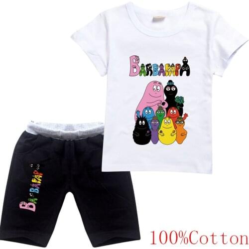 2021 Cute Barbapapa Cartoon Design Funny Childrens T-Shirts + Shorts Set Boys Girls Summer Tops Tee halloween girl clothes