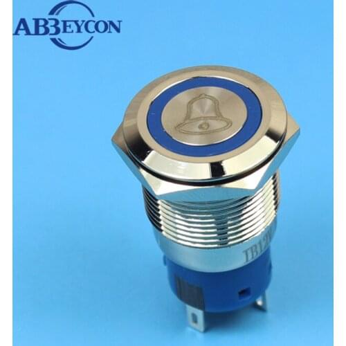 ABBEYCON latching 19mm push button switch doorbell logo illuminated flat head 1NO1NC metal button bell switch