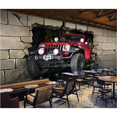 Customized large wallpaper 3D mural car broken wall 3D personalized wallpaper wallpaper ktv background wall wall covering