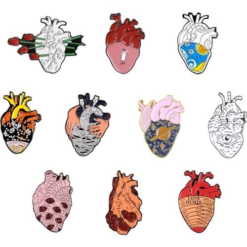 Heart Series Brooch Blood With Vessel Inserted Rose Switch Planet Eye Hand In Hand Hug Brave Ocean Pins Creative Badges