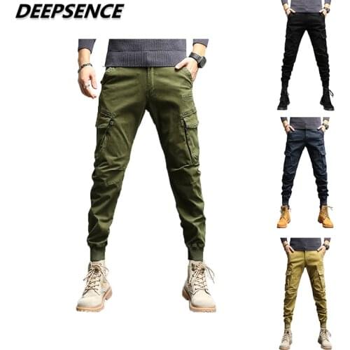 Men Casual Pants 2021 New Cargo Pants Men 95% Cotton Fashion Pockets Portable Trousers Elastic Leg Opening Pencil Pants Men