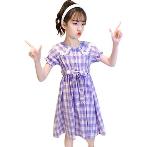 Kids Summer Dresses For Girls Plaid Pattern Party Girl Dress 2021 Dress Child Casual Style Girls Clothing
