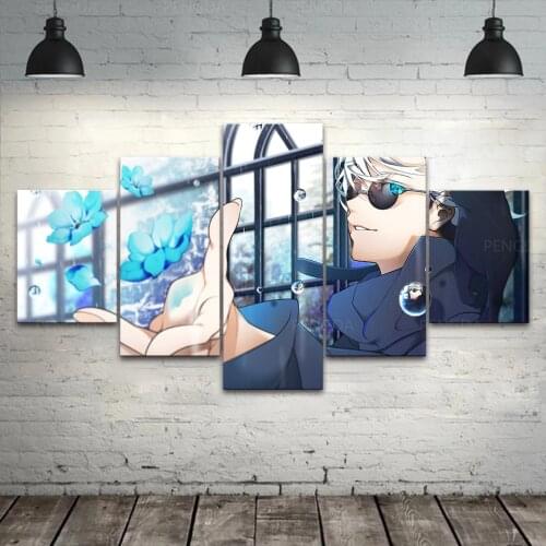Home Decor Wall Art 5 Panel Gojo Satoru Canvas Painting HD Prints Modular Jujutsu Kaisen Poster Anime Picture Living Room Framed