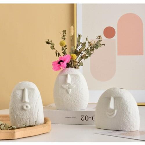 Home Decor Human Face Shaped Ceramic Flower Vases Innovative Simple Abstract Arrangement Modern Vases For Home Office Decor