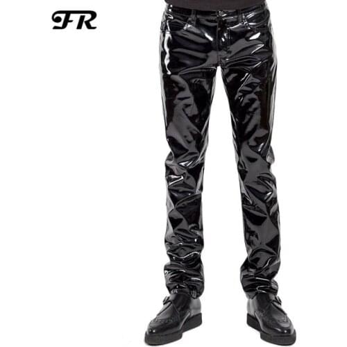 FR Sexy Mens Faux Leather Pants,Mens Long Trousers,Mens Novelty Skinny Muscle Tights Leggings Men Slim Fit Tight Pants