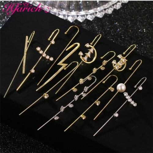 Hfarich Bohemian Gold Earrings For Women Ear Wrap Crawler Hook Earring Zirconia Climber Long Earrings Statement Boho Jewelry