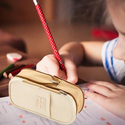 Canvas Large Capacity Zipper Pencil Case Pen Holder Storage Bag Stationery Pouch Portable Lightweight Zipper Pouch Foldable