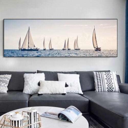 Sailboat Water Canvas Painting Resort Boats Buildings Prints and Posters Wall Art Pictures for Living Room Home Decor Unframed