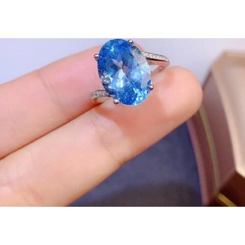 Luxurious Big Gemstone Ring for Party 10mm*14mm 100% Natural Topaz Silver Ring 925 Silver Topaz Jewelry Brithday Gift for Woman