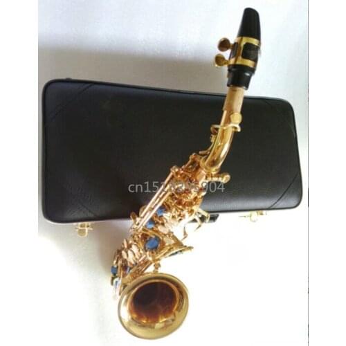 Brass Golden Carve Pattern Bb Bend Althorn Soprano Saxophone Sax Pearl White Shell Buttons Wind Instrument