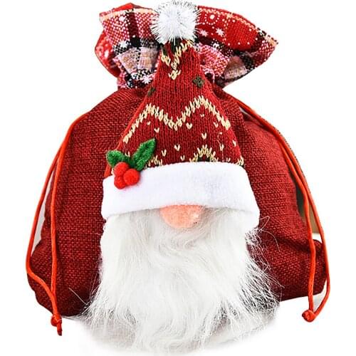 Candy Bag With Beam Mouth Christmas Gift Bundle Faceless Doll Linen Creative Cartoon Patterns 1PC Super Cute Organizer
