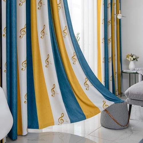 Nordic Minimalist Mediterranean Full Blackout Curtains Printed Shading Cloth Curtains for Living Dining Room Bedroom