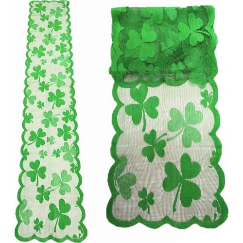 St. Patricks Day Table Runner Green Clover Reusable Tablecloth green clover pattern and hollow style reusable and durable