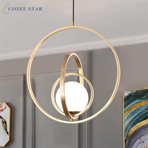 Nordic LED Chandeliers Lighting Nordic Metal Glass Circle Round Ball Gold Pendant Hanging Lamp Bedroom Living Room Lights Lustre
