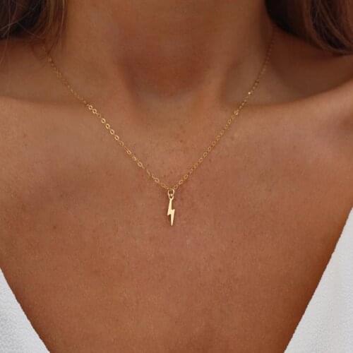 Simple Gold Silver Color Mini Lightning Necklace Pendant For Women Personality Geometric Handmade Choker Collar Necklace Jewelry