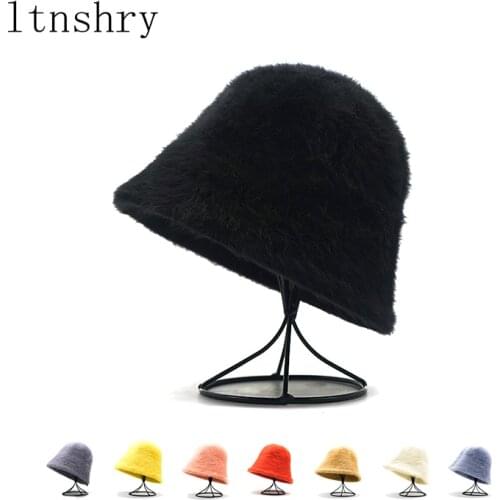 New Fashion Bucket hats wool Autumn Winter Panama Caps Plush Pot Hat Women Fur Protection From Cold And Warm Fishermans Hat