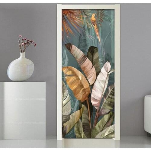 PVC Waterproof Self-adhesive Door Stickers Wall Decor Banana Leaf 3D Photo Mural Wallpaper Living Room Bedroom Decor Wall Decals