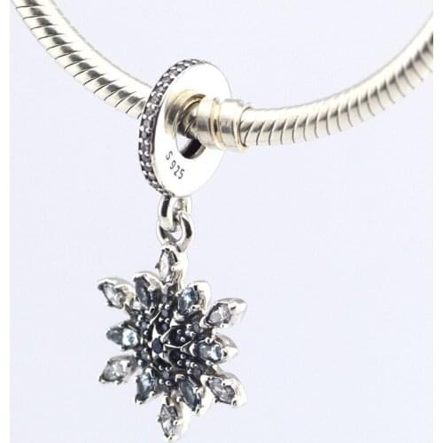 QANDOCCI Fits Brand Bracelet 925 Sterling Silver Beads Ice Snowflake Silver Charm With Clear CZ Fashion DIY Jewelry