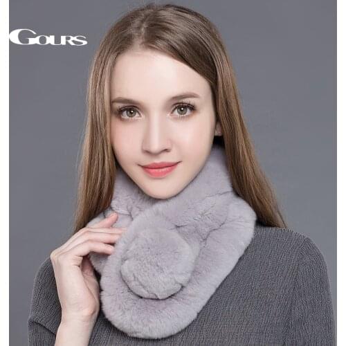 Gours Womens Real Fur Scarf High Quality Luxury Big Rex Rabbit Fur Scarves Thick Warm Winter Fashion Brand New Arrival GLWJ005