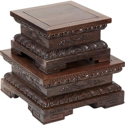 Lotus Carved Base Buddha Statue Pedestal Statue Craftwork Flower Vases Stone Jade Teapot Aquarium Base Wooden Stone Pedestal