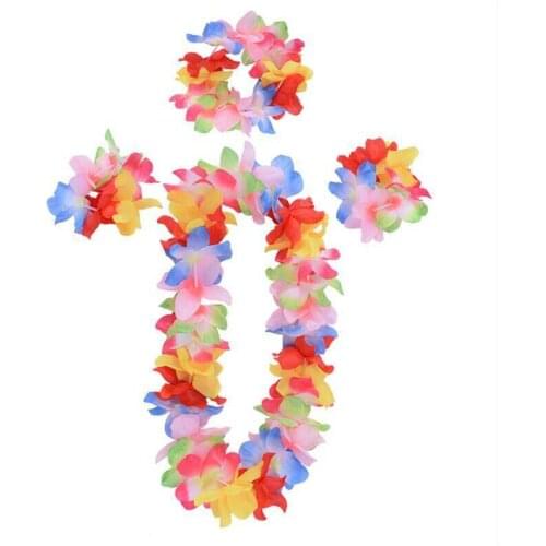Tropical Luau Leis Flower Lei Theme Party Favors Hawaiian Leis Necklace Set Hawaii Holiday Wedding Beach Birthday Decoration