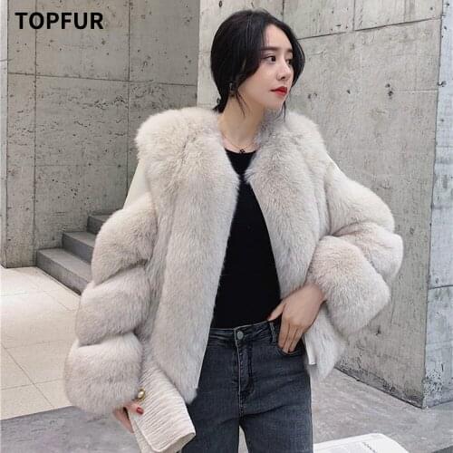 TOPFUR Real Fox Fur Coat For Women Genuine Sheepskin Natural Whole Skin Fox Fur Jackets Woman Winter Overcoats Luxury Fur Coats
