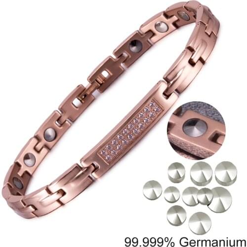 99.999%Ge Titanium Bracelets for Women AAA Zirconia Rose Gold-color Magnetic ID Bracelets Pure Cone-shape Germanium Bracelet