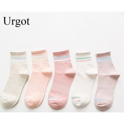 Urgot 5 Pairs Womens Striped Socks Middle Tube All-match High Quality Cotton Sock Meias New Arrival Spring Summer Casual Socks