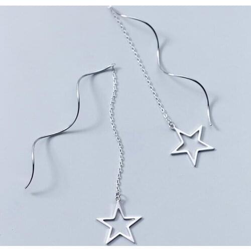 MloveAcc Fashion Women 925 Silver Star Chain Tassel Drop Earrings Lady Party Earring Jewelry