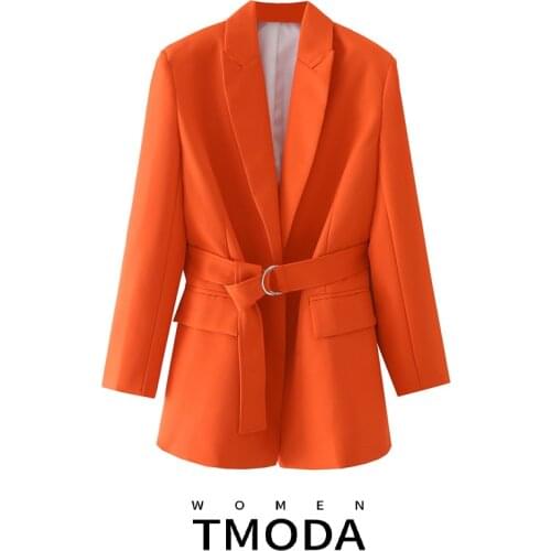 TMODA1958 Za 2021 Autumn Fashion Woman Elegant Orange Loose Sahes Blazer Female Shoulder Padded Blazers Female Chic Outerwear