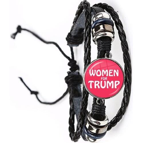 Women For Trump 2020 American Election Glass Cabochon Bracelet 3D Print Leather Bangle Jewelry For Women Men Gift
