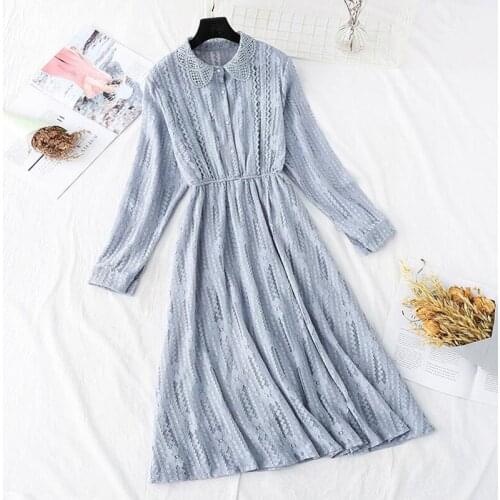 Elegant Women Lace Dress 2020 New Autumn Winter long sleeve Lady Slim Party Dress Sweet Doll collar Midi Long Dress vestidos