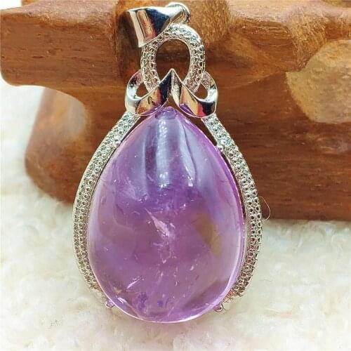 Natural Lavender Purple Amethyst Quartz Water Drop Pendant Women 32x21mm Amethyst Necklace Brazil 925 Sterling Silver AAAAA
