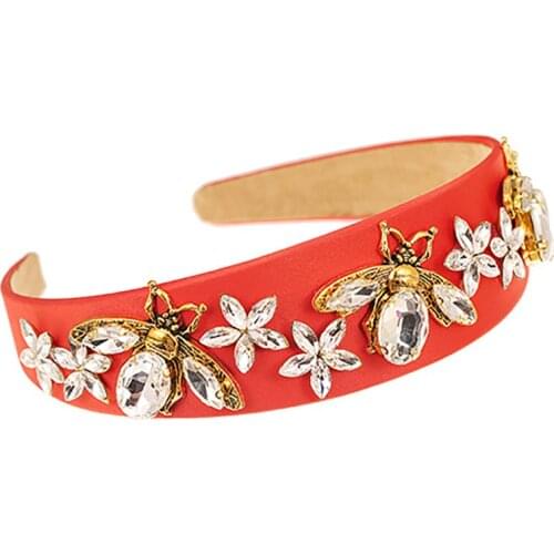 ZHINI New Korean 6 Colors Statement Headband Boho Vintage Gold Bee Handmade Hair Bands for Women Fashion Rhinestone Jewelry Gift