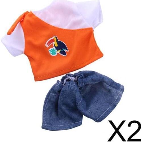 2xOrange T-shirt Short Jeans Pants for 14'' Wishers Doll