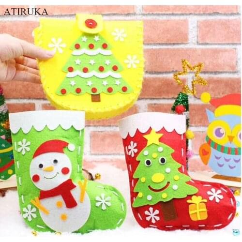 2019Christmas Crafts Arts DIY Bags Toys Stockings Decorations Kindergarten Handmade Sewing Toys Childrens Educational Toys Gift