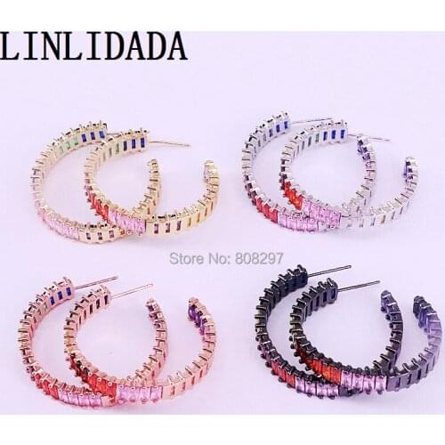 3Pair High Quality Rainbow CZ Gorgeous Circle Round Stud Earrings for Women Gold/Black/Rose Gold Jewelry