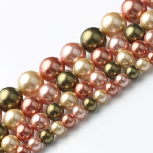 6 8 10 12mm Natural Green Pink Yellow Shell Pearl Round Loose Beads for Jewelry Making Handmade Diy Bracelet Necklace 15 Inches