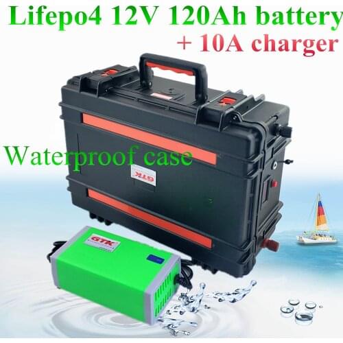 High Discharge Current 12V 120AH Lifepo4 Battery Pack for Motor Boat Solar Energy Yacht suitcase handle BMS + 10A charger