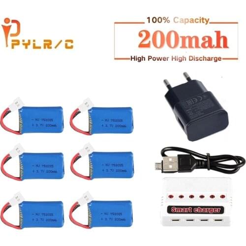 For Syma X4 X11 X13 RC Drones 3.7V 200mah LiPo battery + 6 in1 charger for Syma X4 X11 X13 RC Quadcopter Parts 752025